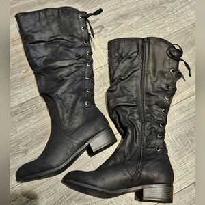 SO Matilda Womens Lace Up Zip Slouch Black Riding Boots 8